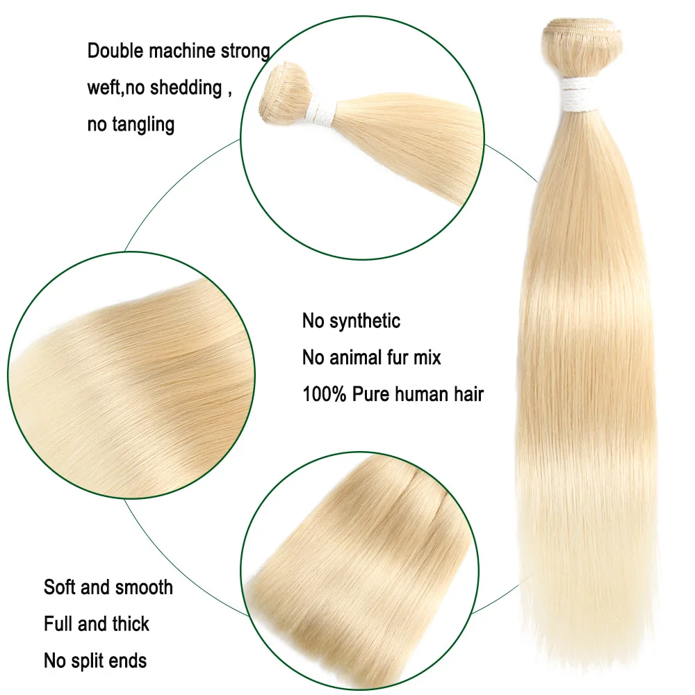 Ombre Blonde Brazilian Straight Human Hair Bundles SOKU 100% Remy Hair Extensions 8-26 Inch 613 Blonde Human Hair Weaves Bundle