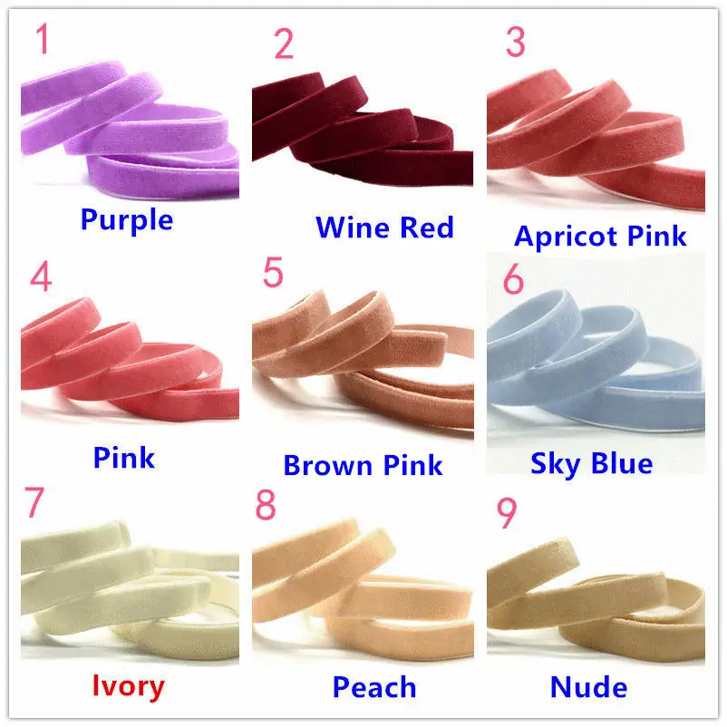 

10Y 1cm Stretchy Velvet Elastic Ribbon 13 Colors Fashion Velour Tape Webbing for Girls Women Ponytail Holder Hair Tie Bracelet