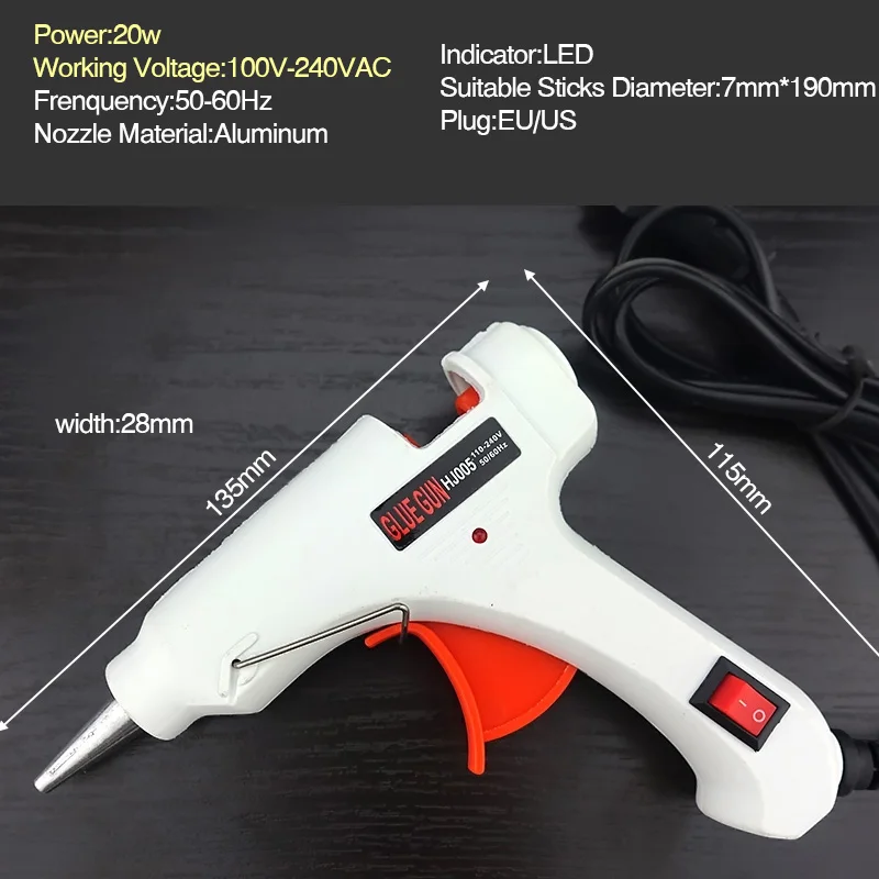 6 IN 1 Glue Gun Set Electric Heat Hot Melt Crafts Repair Tool Professional DIY 110-240V 20W with Sticks