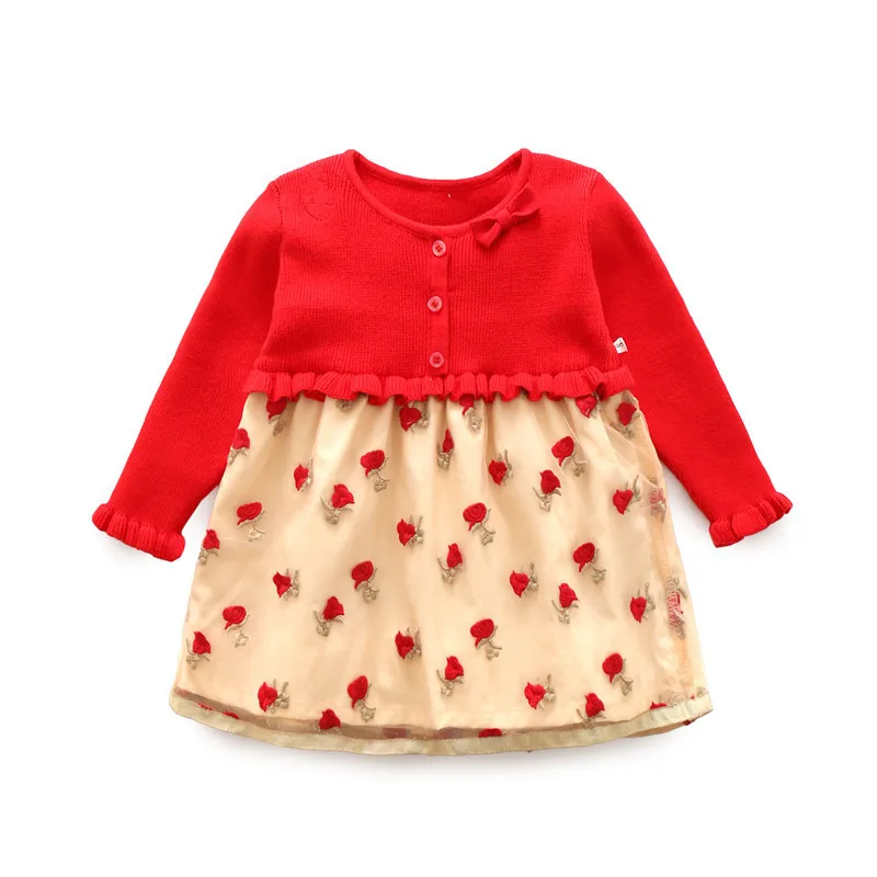 

Baby Dresses Spring Red Kintwear Splicing Princess Style PBaby Girl Party Dress Gilr Jurk Infant Girl Clothes For New Year 9M-3T