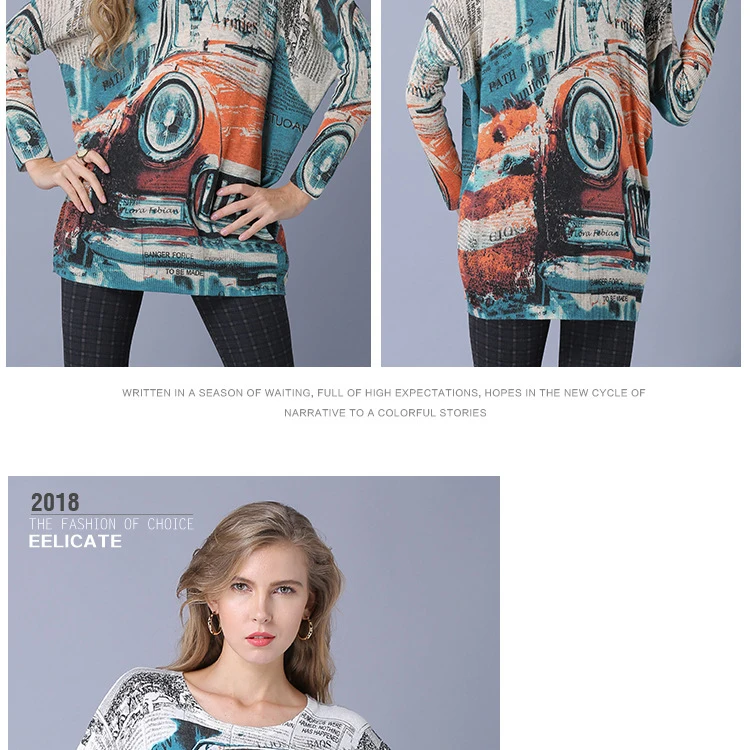Autumn and winter new European and American loose sweater large size women's fat MM bat sweater printing sweater female sets (9)
