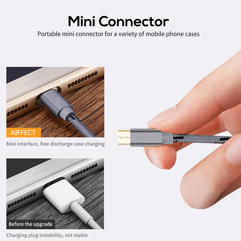 AIFFECT Micro USB Cable 2A Fast Charging Cable Nylon USB Data Cable for Android Mobile Phone Cables Strong Metal Charger Cord 09
