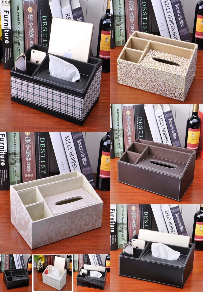 

Leather European Style Elegant Royal Tissue Box Desk Remote Controller Phone Storage Box Organizer for Home Car Office