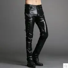27-36! новая мужская одежда тонкий модный мотоциклетный кожаный брюки плюс размер соединенный кожаный брюки мужские бар Сценические костюмы