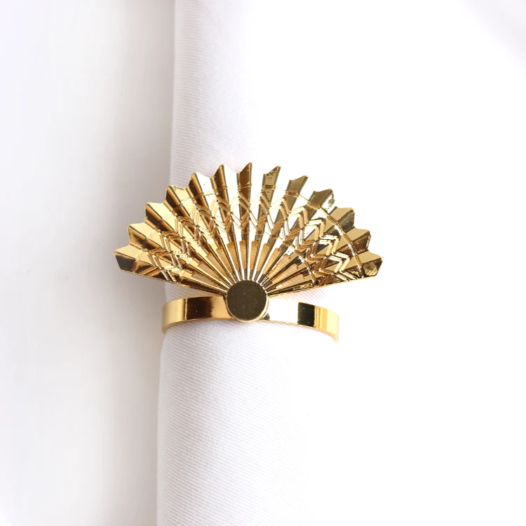 

12pcs Golden Fan Napkin Buckle Napkin Ring Hotel Club Model House Props Decoration Decoration Light Luxury Gold Plated Buckle
