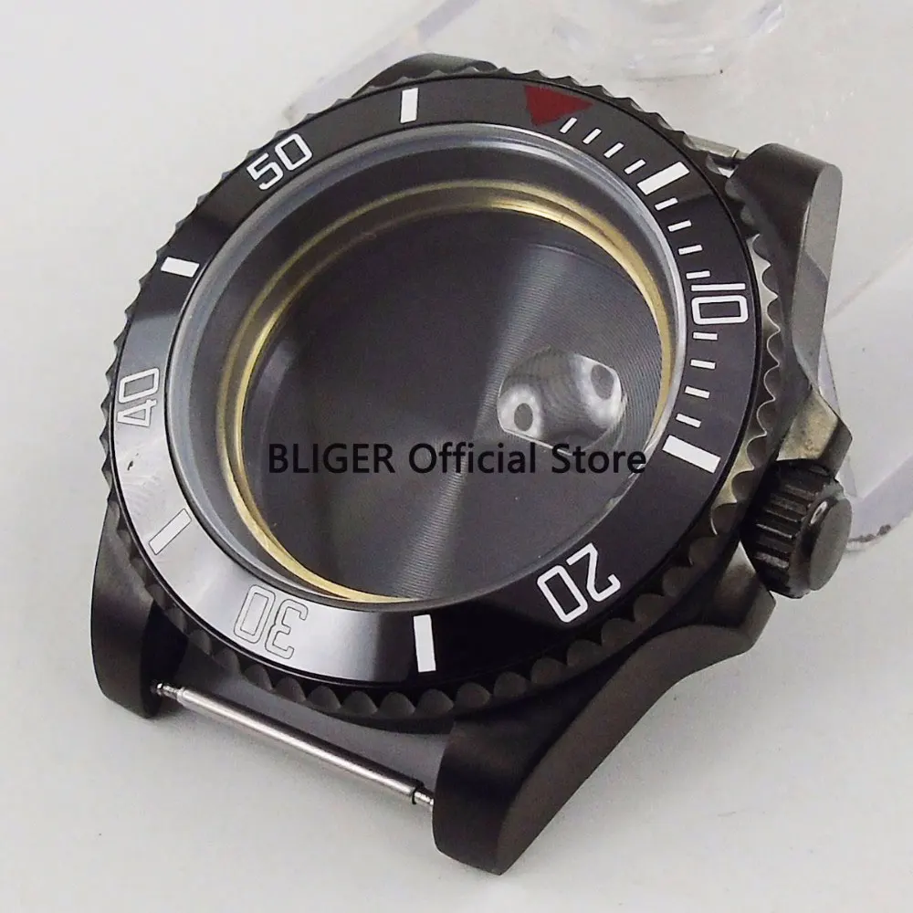 Sapphire Crystal 40mm Black Ceramic Black Pvd Coated Watch Case Fit For Eta 2836 Automatic