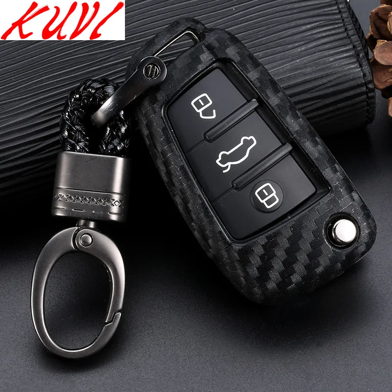 

Carbon Fiber Pattern Soft Silicone Car Key Case Cover For Audi A3 A4 B7 B6 B8 A6 C5 C6 Q5 Q7 A4L Car Styling Key Ring Shell