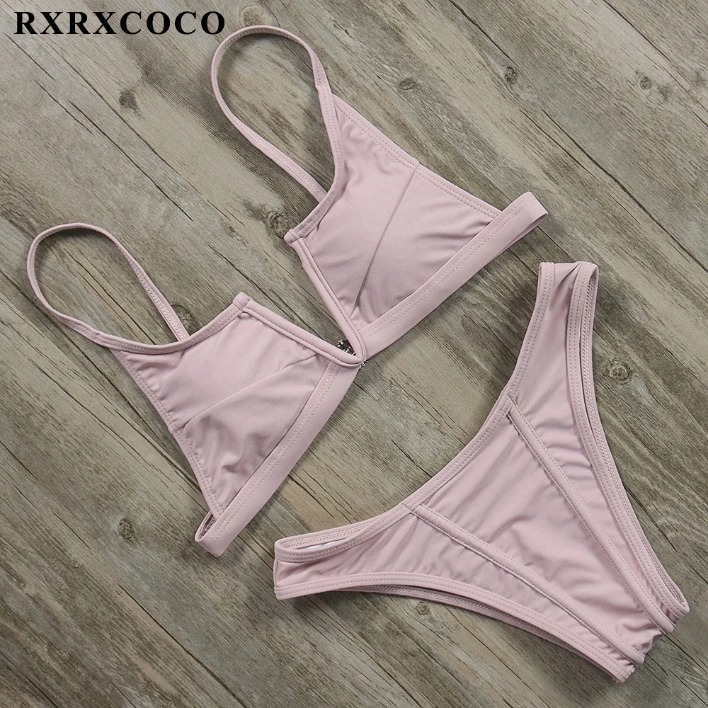 RXRXCOCO Новое поступление бикини 2019 сексуальный однотонный купальник женский пуш