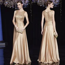 Del merletto due spalla Royal Champagne oro Del Merletto lungo del partito colorato Paillettes Madre della Sposa Si Veste Formale Più Il Formato