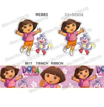 

printed cartoon character girl grosgrain ribbon and resin sets 7/8inch 50yard ribbon and 50pcs resin 1 set REB83