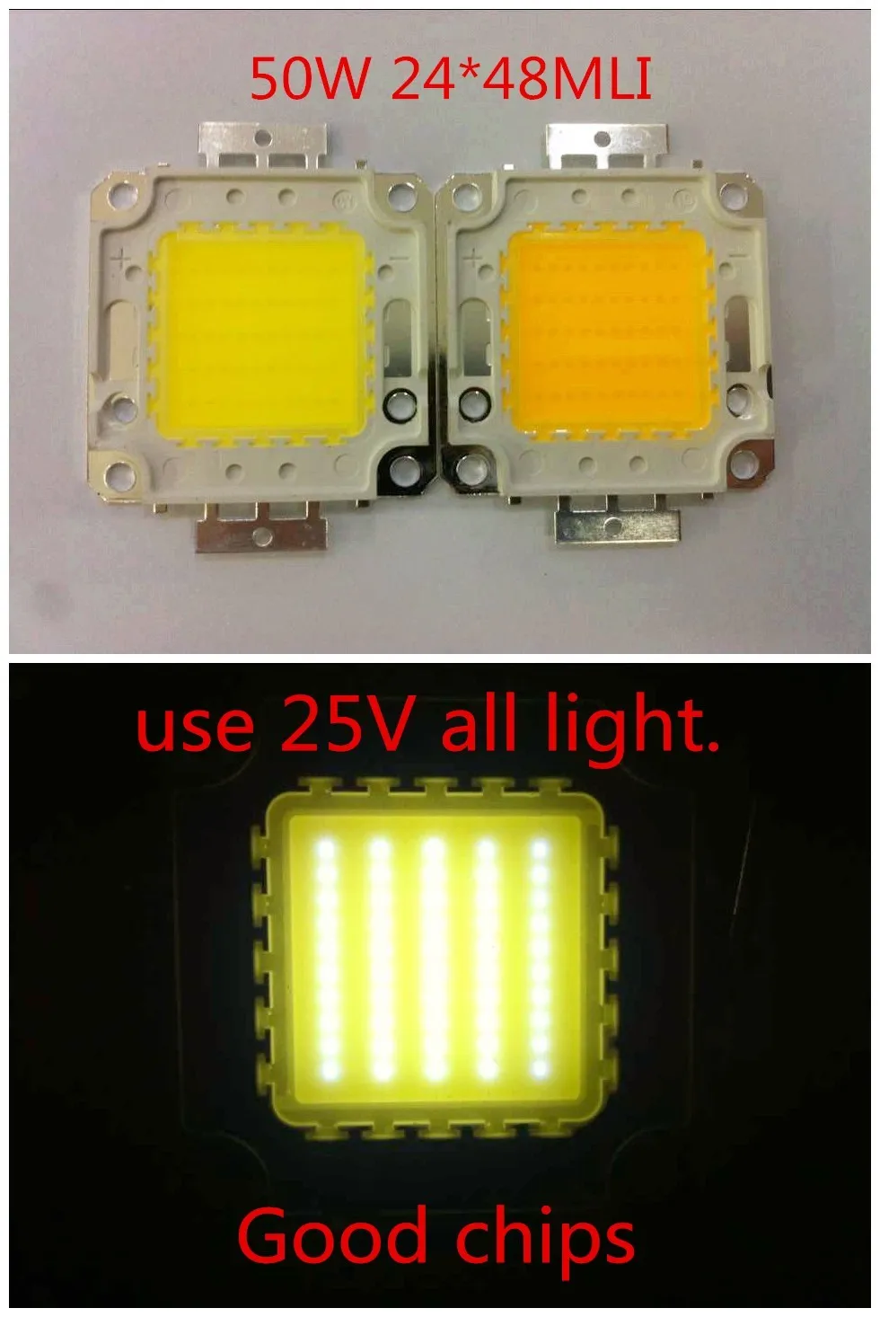 

10PCS/ LED 50W cob Integrated High Power Lamp Beads tetragonum White/Warm White 5000LM 24*48mil Epistar chip good for floodlighs