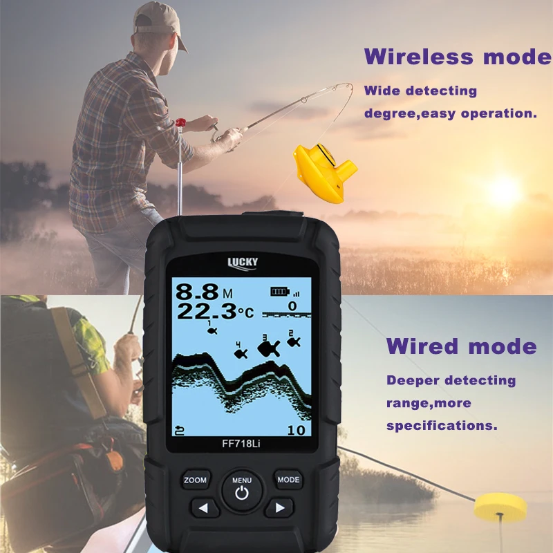 محظوظ FF718Li الأسماك مكتشف السونار محول 2 في 1 السلكية واللاسلكية 328ft/100 متر عمق Fishfinder الاستشعار المحمولة للماء # B8