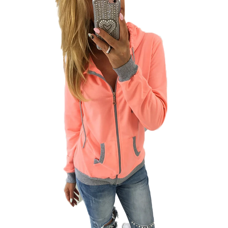 

Long Sleeve Autumn Hooded Coats New Women Casual Jackets Outerwear Ladies Jackets Pockets Zipper Patchwork Overcoats
