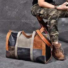 Натуральная кожа военный вещевой мешок состаренная кожаная дорожная сумка Weekender кожаная сумка Лоскутная цветная сумка для переноски