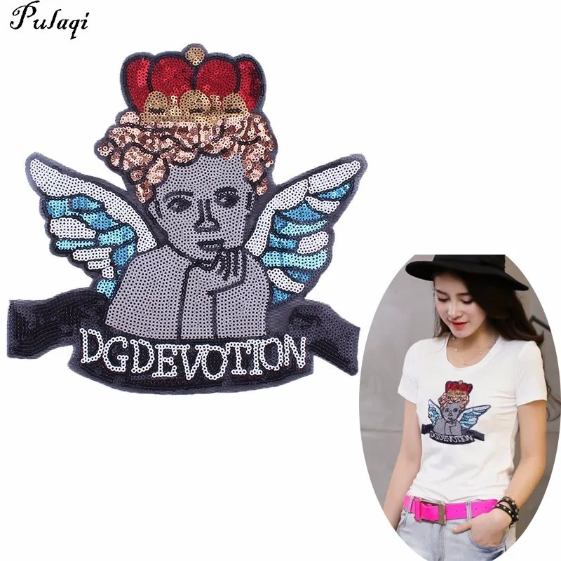 

Pulaqi Sequined Angle Cute Wings Eco-friendly Patch Sewing On Clothes Embroidered Sewing Applique For Patches DIY Apparel D