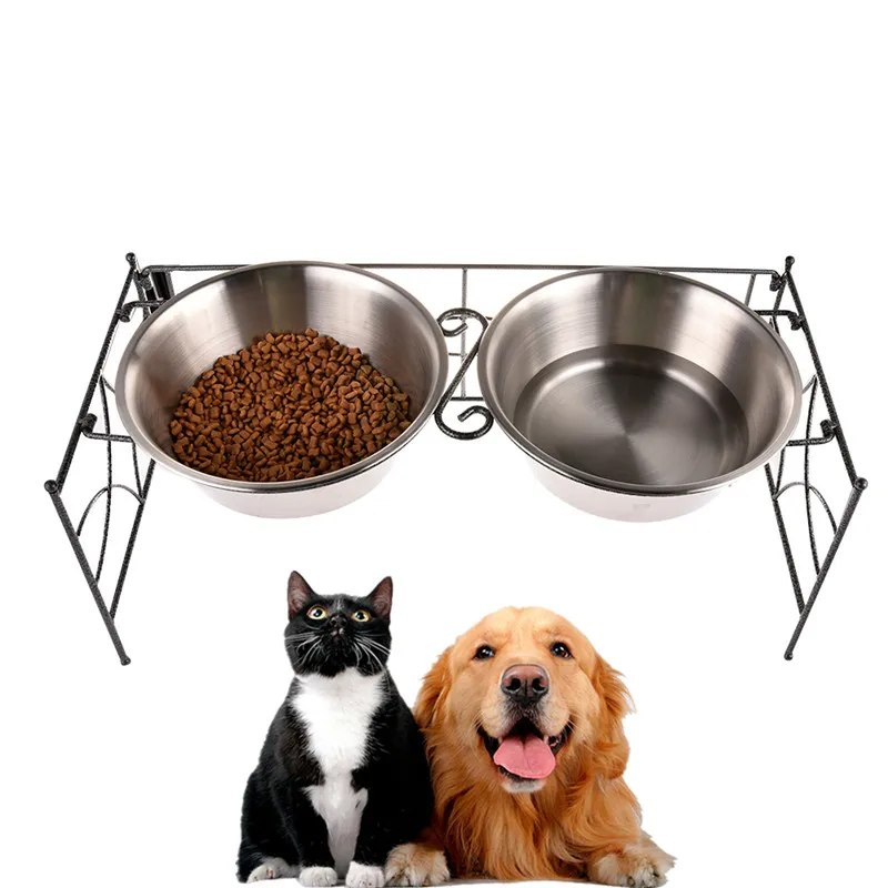 Модная Высококачественная двойная миска из нержавеющей стали для домашних животных, многофункциональная миска для домашних животных, принадлежности для кормления воды для больших собак