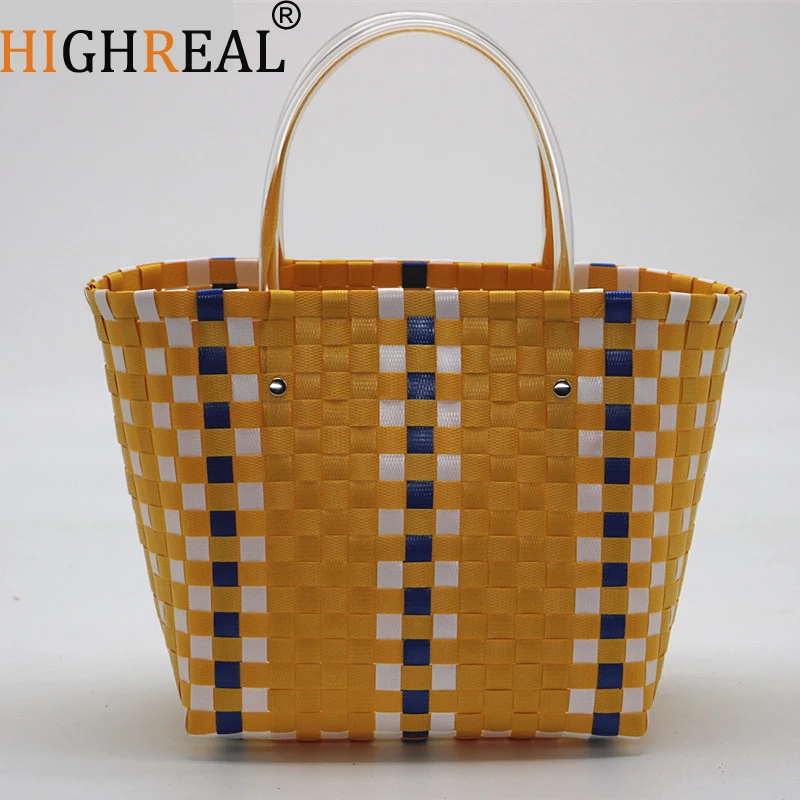 

Weave Basket Beach Bag Straw Totes Bag Bucket Summer Bags Handmade Women Braided 2018 New Shopping Bags