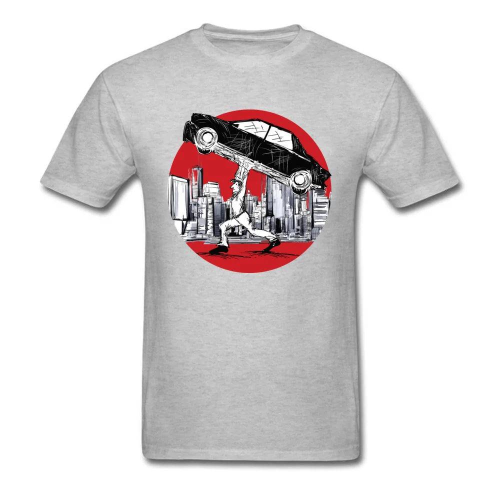 Pedestrian lifting Car O-Neck Tshirts Fall Tees Short Sleeve Oversized Pure Cotton Customized T Shirt Design Men's Pedestrian lifting Car grey