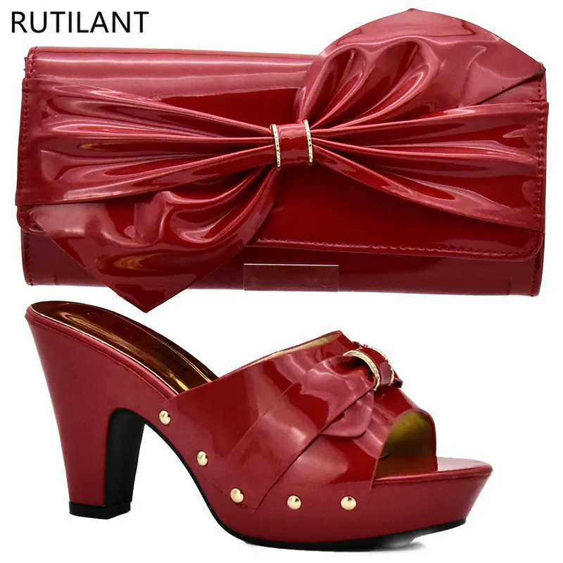 

Red Color Matching Italian Shoe and Bag Set African Matching Shoes and Bags Italian In Women Nigerian Shoes and Matching Bags