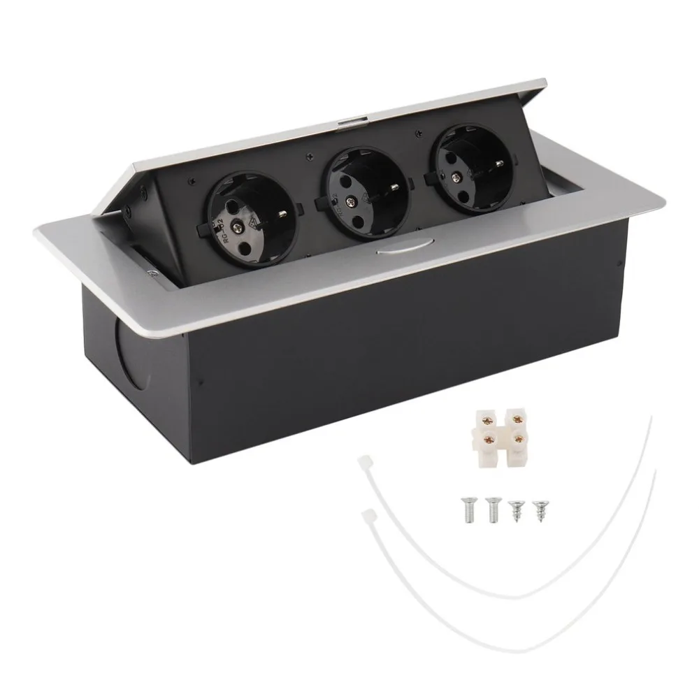 

(Ship From DE)Silver Round Side Professional Desktop Conference Table Pop-Up Socket 3 Outlets Inserts EU Plug Power Socket
