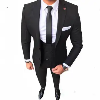 

Latest Coat Pant Designs Black Color Two Buttons Casual Men Suit Slim Fit 3 Pieces Formal Tuxedo Custom Prom Party Blazer best