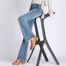 Осень, женские джинсы с высокой талией, расклешенные, расклешенные, укороченные, расклешенные, узкие, стрейчевые, джинсовые штаны размера плюс, штаны r256