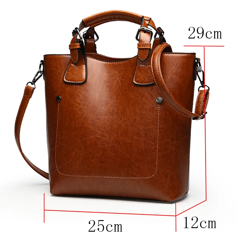  Hot Sale Women Casual Handbags High Quality Oil Wax Leather Female Shoulder Bag Designer Ladies Vin - 32916105672