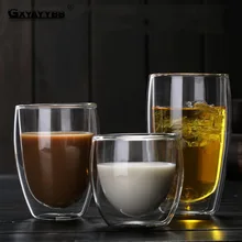 GXYAYYBB 80 мл/150 мл/250 мл/350 мл/450 мл стеклянная чашка, двухслойная кофейная кружка из боросиликатного стекла, термостойкая, не обжигающая