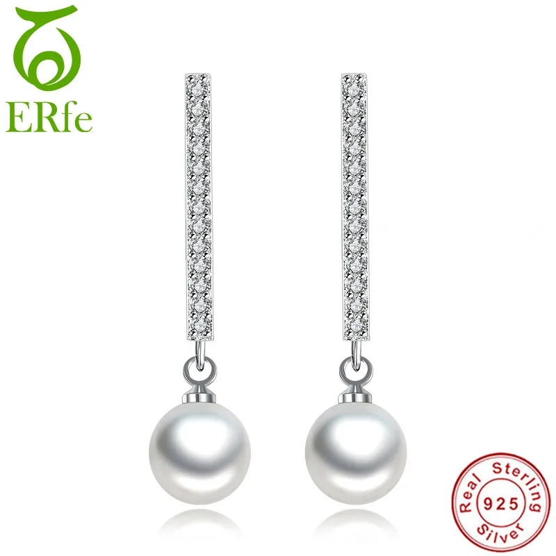 

Simple 925 Sterling Silver Rhinestone Row Earrings Full Mirco Pave Cubic Zirconia Pearl Waterdrop Clip Brinco Perola SE012