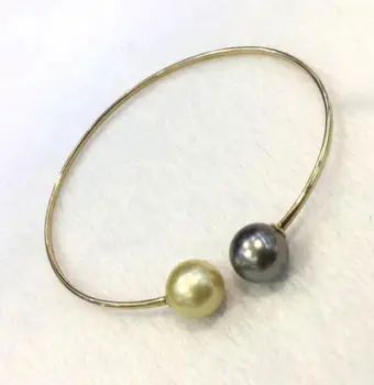 

free shipping >>>>noble jewelry 9-10mm SouthSea black natural tahitian gold Pearls bracelet 18k gold