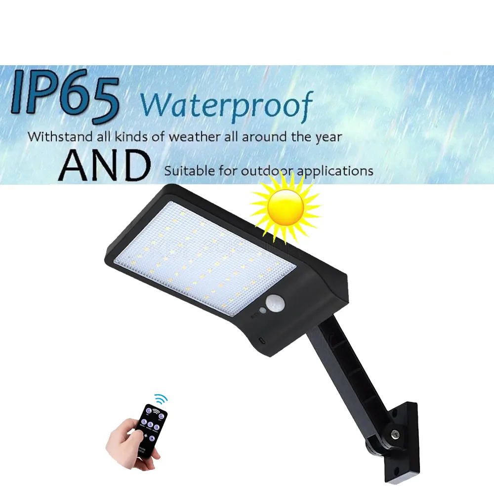 

remote control rotate bracket solar street light 48 LED Solar Light Three Modes Black White Waterproof Outdoor Garden Wall Fence