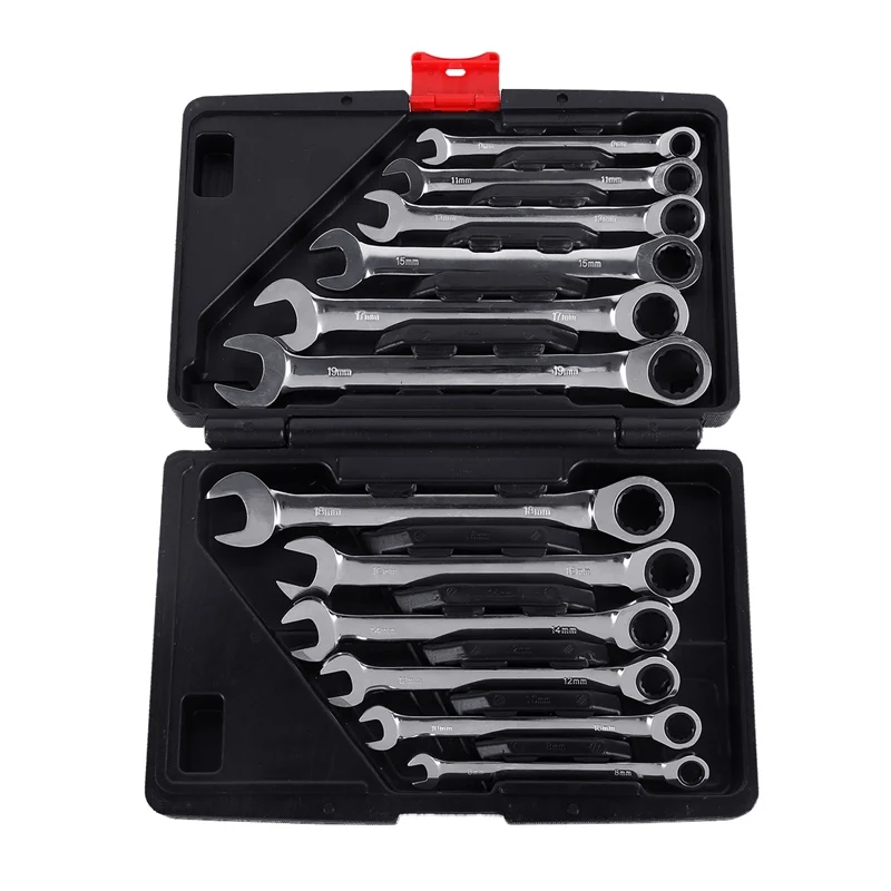 

12Pcs/Set Auto Fixed Head Sleeve Combination Tool Gear Nut Wrench Ratchet Box A Set Of Keys Open Spanner Car Repair Hand Tool