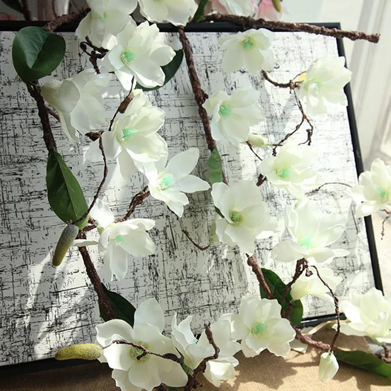 

10 Pcs Aritificial Magnolia Vine Silk Flowers Vine Wedding Decoration Vines Flower Wall Orchid Tree Branches Orchid Wreath