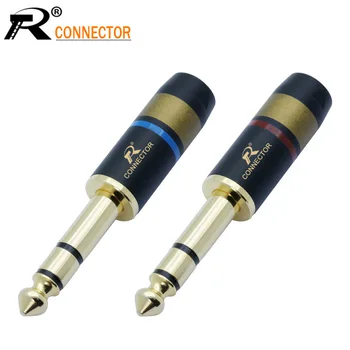

2PCS 3 pole Jack 6.35 Speaker Plug Gold-plated Audio Connector 6.35mm stereo Jack Assembly Microphone wire connector
