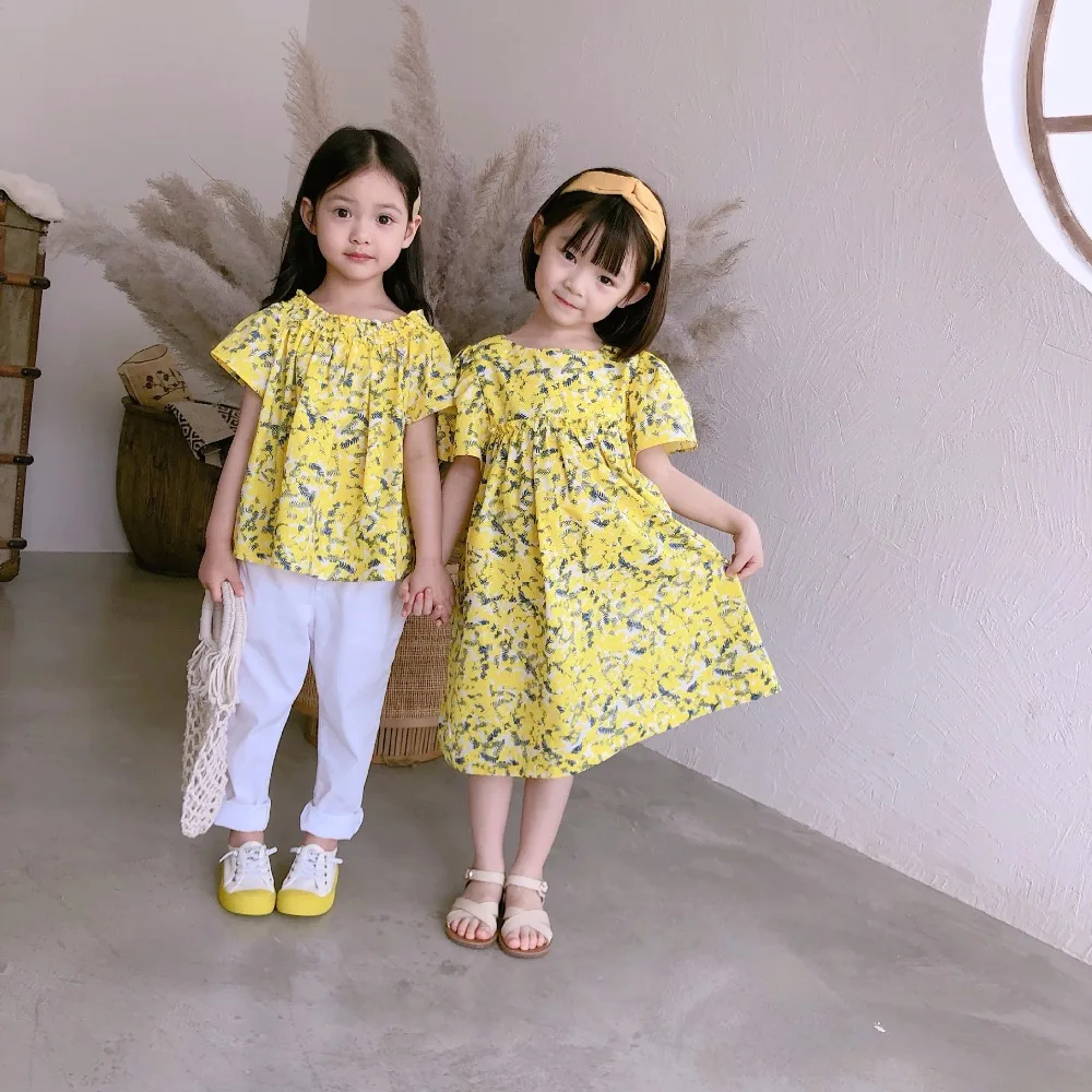 

New Batch available at April.30th. Summer New Floral Patterns Cute Dresses for Baby Girls Yellow Tops Soft Cotton 90-150cm