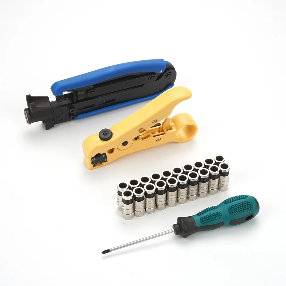 

25pcs Multifunctional Cutting Pliers Coaxial Compression Crimping Tool Kit Wire Stripper Cable Crimpers with 20pcs Connectors