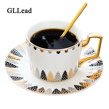 

GLLead European Bone China Coffee Set Creative Flower Tea Cup Simple porcelain Teacup Afternoon Tea Milk Cups 200ML Drinkware