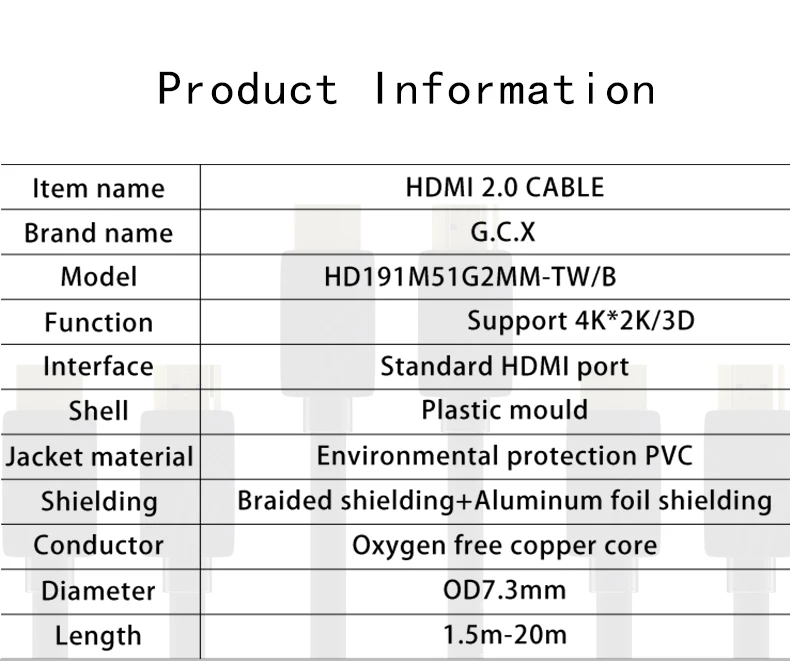 GCX HDMI 2,0 кабель высокоскоростной с Ethernet Ultra HD провод HDTV позолоченный 4 к 60 Гц 0,5 м 1 м 1,5 м 3 м 5 м 10 м 15 м 20 м кабель HDMI