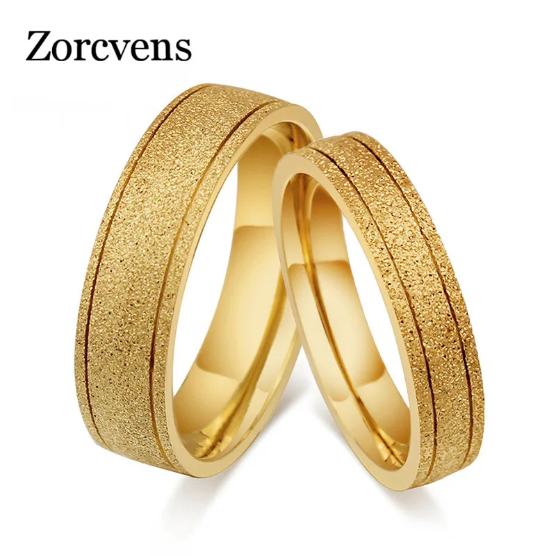

ZORCVENS Gold-Color Matte Frost Couple Ring Fashion Lover's Wedding Engagement Ring Jewelry for His and Hers Accessories