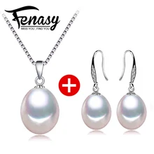 FENASY encantos de la joyería de la manera 3 color real perla de la joyería para las mujeres s925-silver-jewelry sistema del pendiente del collar para las mujeres