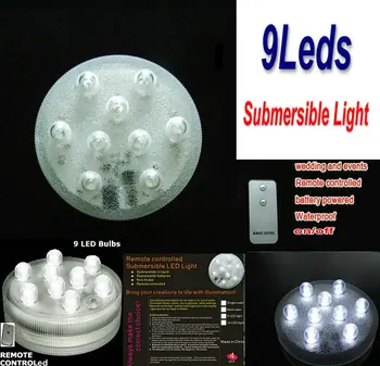 

20pcs/lot 9leds Remote controlled submersible Led light waterproof vase pool lamp Wedding xmas Party fountain decor-White