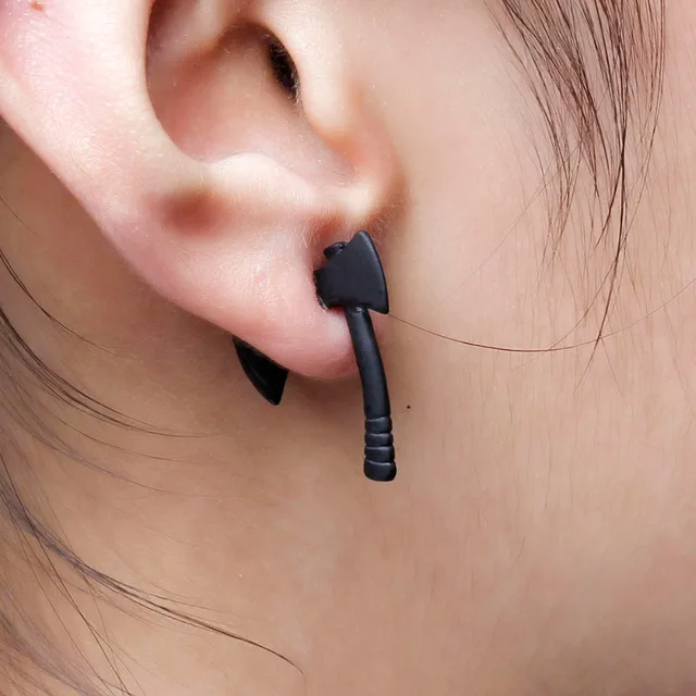 Doreen Box Double Sided Ear Post Stud Earrings Black Axe 26mm X Doreen Box Double Sided Ear Post Stud Earrings Black Axe 26mm X 20mm