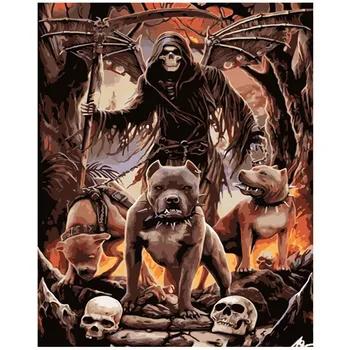 

Painting By Numbers DIY Dropshipping 40x50 50x65cm Dark skull and hound dog Animal Canvas Wedding Decoration Art picture Gift