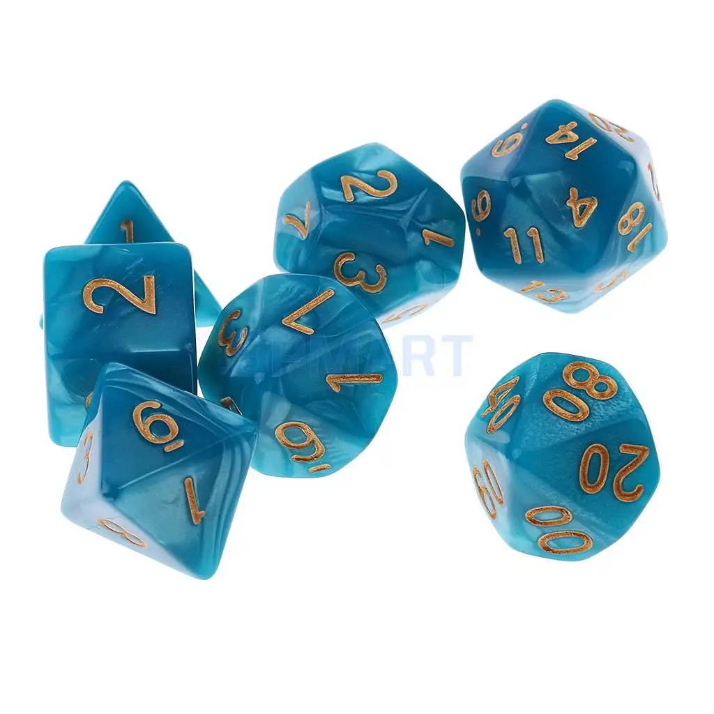 14 pieces Polyhedral Dice D20 D12 D10 D8 D6 D4 16mm for Dungeons and Dragons DND Dice MTG RPG Blue Green