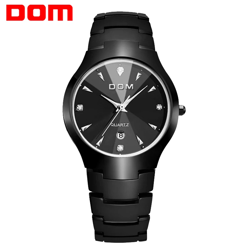 DOM мужские часы модные трендовые часы из вольфрамовой стали водонепроницаемые кварцевые часы мужские W-698-1M - Цвет: Man black silver