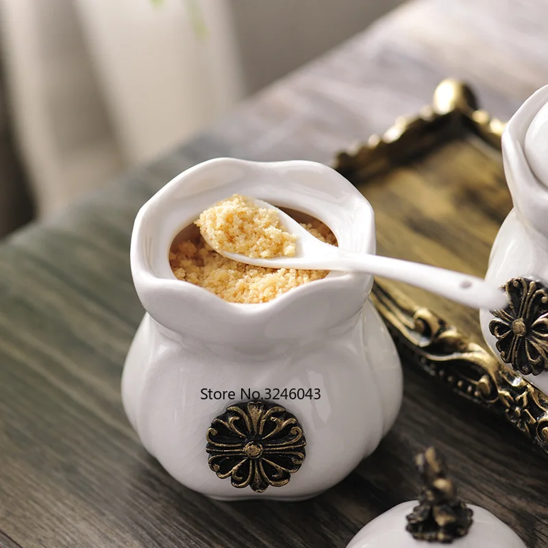  Nordic creative ceramic seasoning jar Household seasoning box salt pot spice jar combination three- - 32931137081