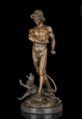 

bi003700 Western Abstract Art Sculpture Bronze Copper Marble Base Hunters Statue Figurine