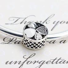 Настоящее серебро 925 проба в форме сердца лепестки любви бусины с клевером с эмалью и CZ подходят браслеты для женщин Свадебные украшения