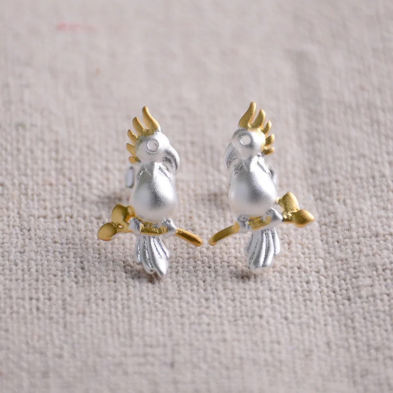 

100% 925 Sterling Silver Hypoallergenic Animal Parrots Stud Earrings for Women Wedding Sterling-silver-jewelry eh915