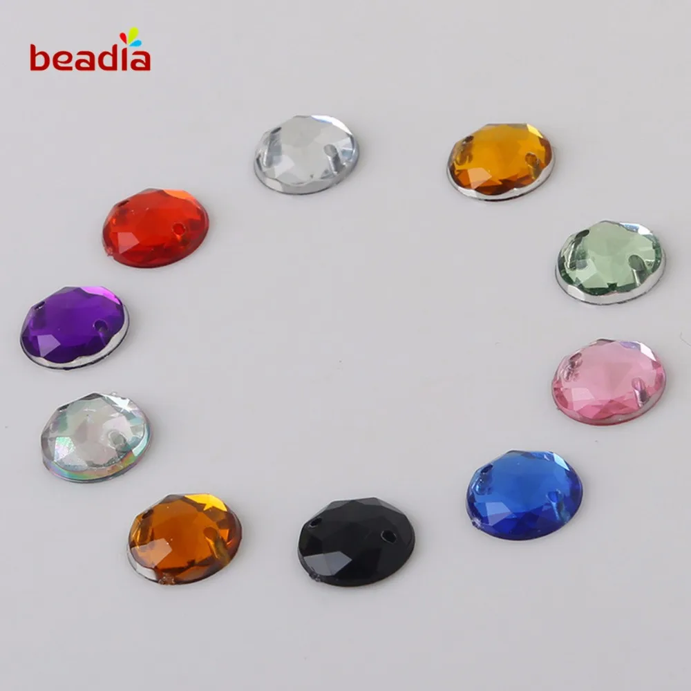 

10mm 100Pcs/lot 10Colors Crystal Round Rhinestones 2 Holes Flatback Acrylic Sew On Rhinestone Jewelry For Wedding Dress Clothes